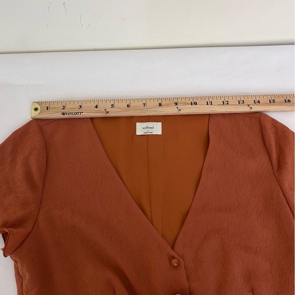 Wilfred Aritzia‎ Button Front Mini Dress Womens 2 Rust Terracotta Crepe V-Neck - Picture 4 of 10